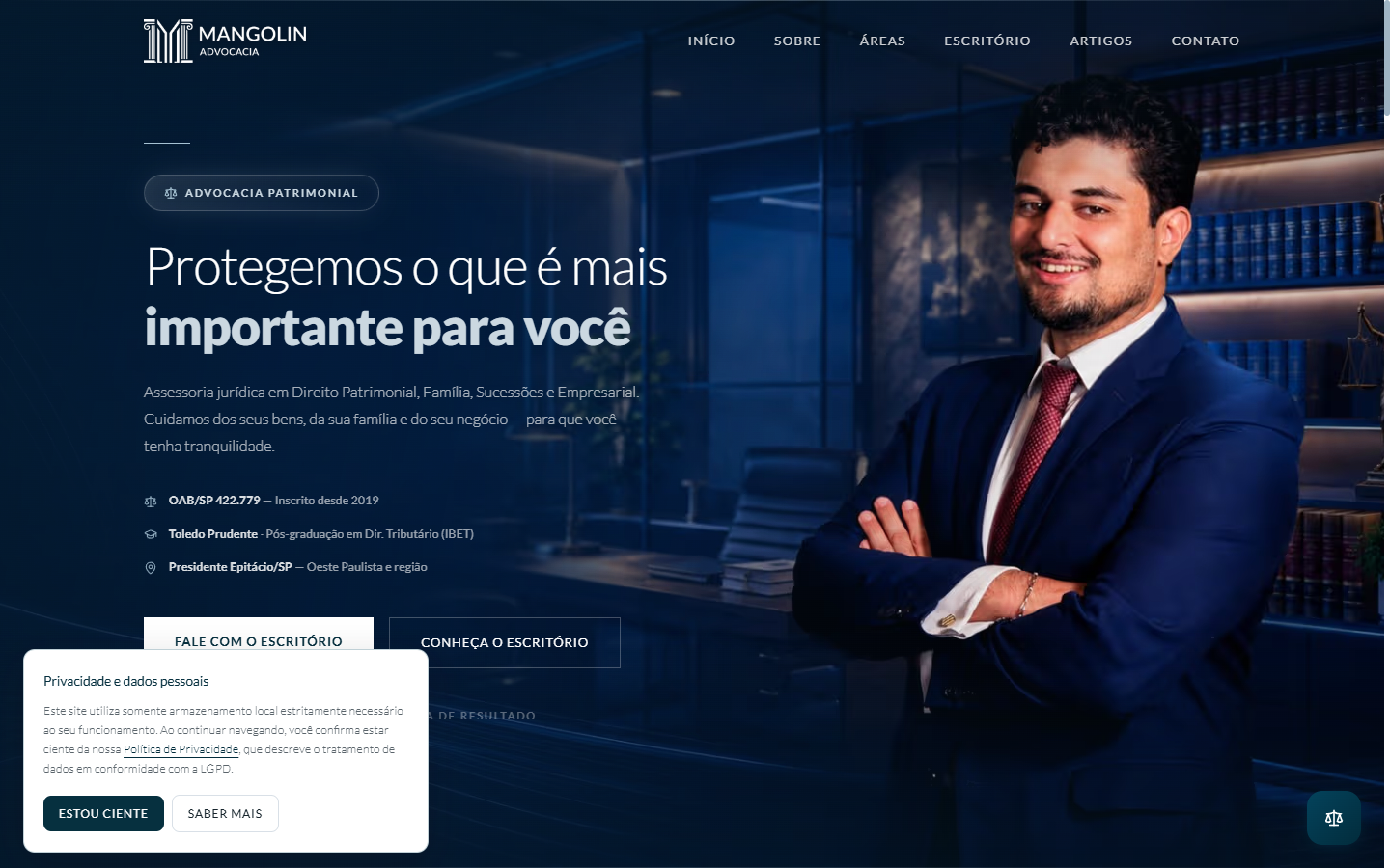 Site do advogado Lucas Mangolin, versão desktop