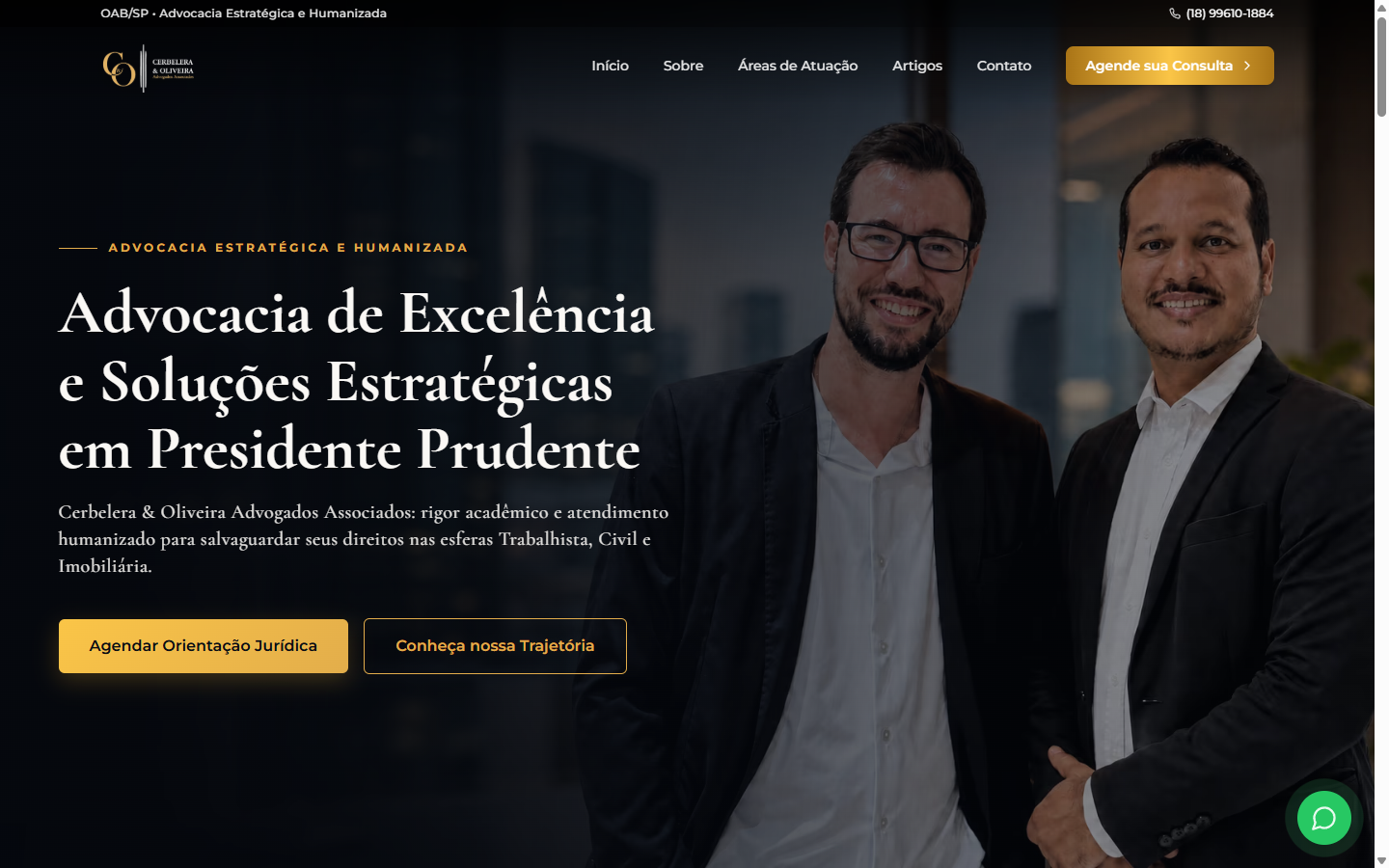 Site Cerbelera & Oliveira Advogados, versão desktop