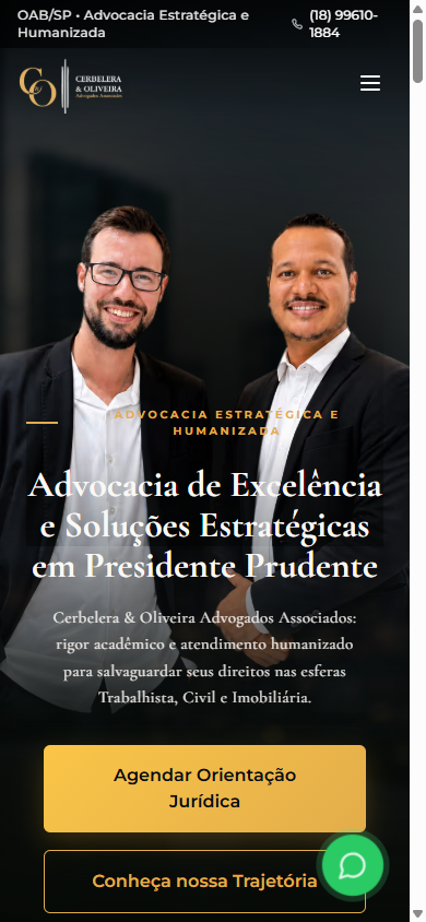 Site Cerbelera & Oliveira, versão mobile
