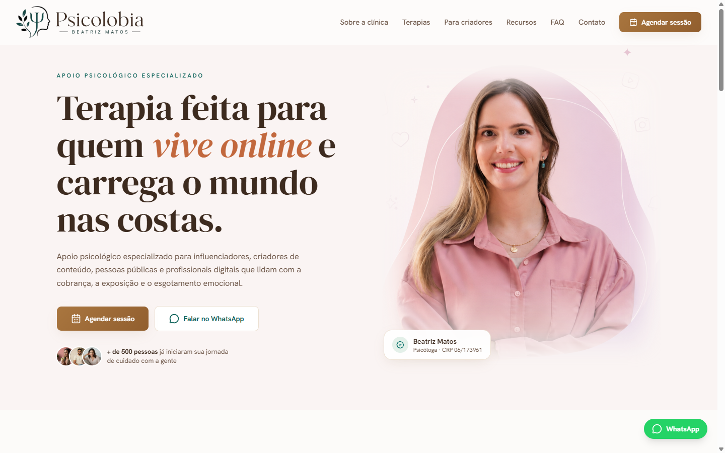 Site Psicolobia — Beatriz Matos, versão desktop