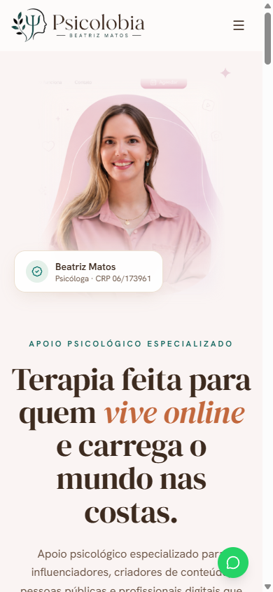 Site Psicolobia, versão mobile